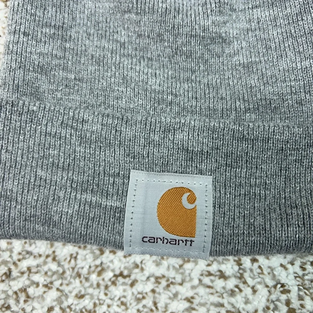 Carhartt Hat‎ Beanie Mens One Size Gray A18 Cuffed Knit Logo Winter Workwear